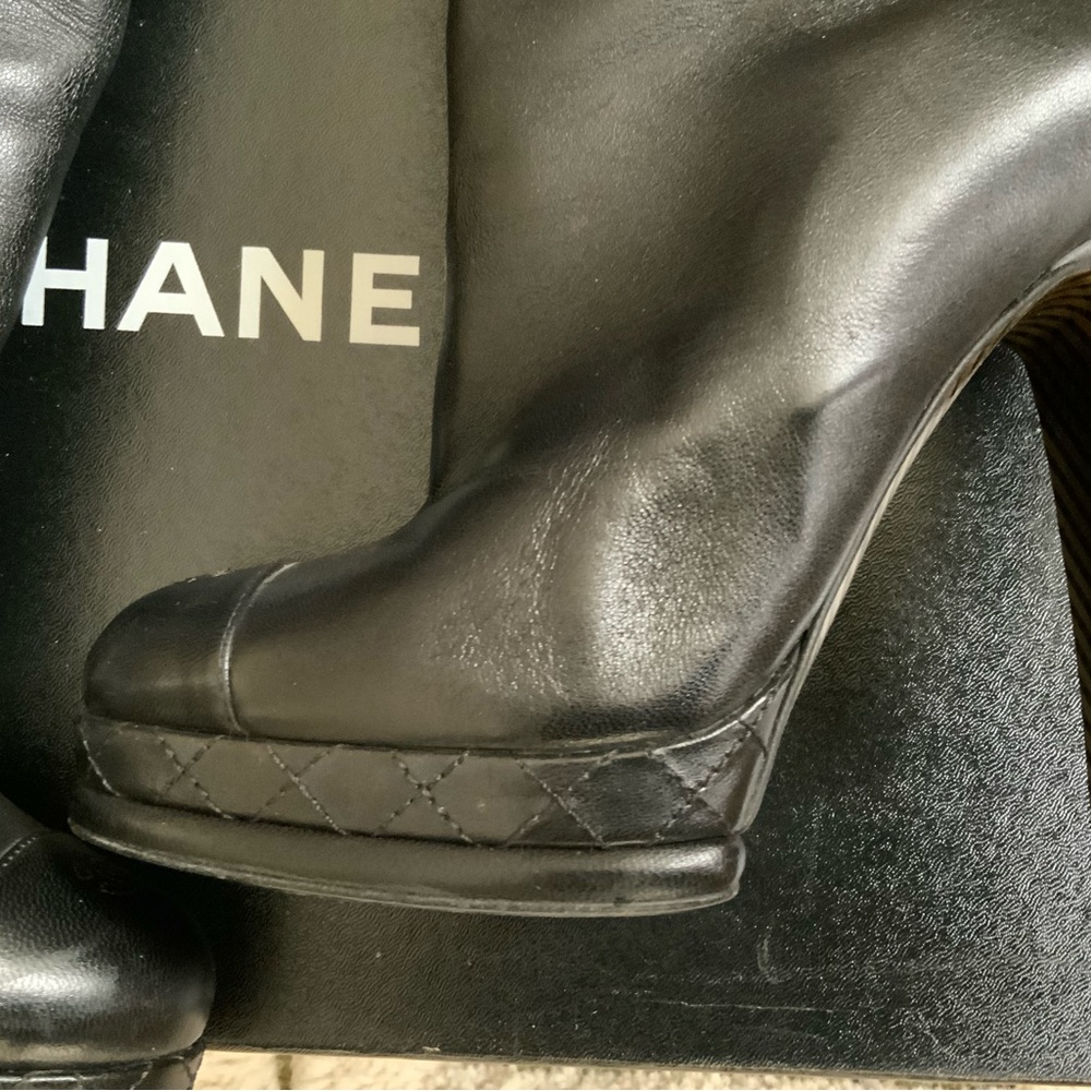 CHANEL Black Leather Tall Boots